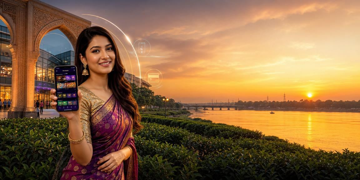 রাজশাহীতে চা বাগানের পাশে স্মার্টফোনে nagad8888 ম্যাচ অডস ব্রাউজ করছেন একজন ব্যবহারকারী